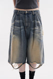 Starry night cut-out bermuda denim pants