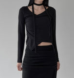 Muffler Wrap Shirring V-Neck Tee