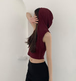 Waffle V-neck Hood Sleeveless Knit T-shirt