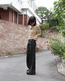 [Belt set] Syoti low rise cut pocket wide bootcut cotton pants