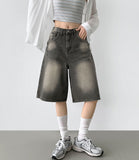 Backpoint Pocket Washing Bermuda Scratch Knee Length Denim Pants