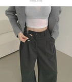 Wool Pin Tuck Button Adjust Wide Slacks