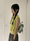 Miut Linen Twist Collar Half Zip-up Vest