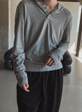 Mude Loose Fit Henley Neck Long Sleeve Hoodie