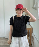 Bomeck Back Ribbon Collar Short Sleeve Blouse