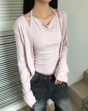 [Fake Layered] MIEM Layered Halter Sleeveless Cardigan