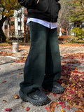 Green Teen Washed Wide Denim Pants