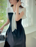 Michelle Tie Color Matching Tulip Flare Long One Piece