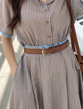 Etoile Color Matching Stripe Shirt One Piece (Belt Set)