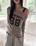 Nell Number Print One Off-Shoulder Long-Sleeve T-Shirt