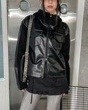 [LANARCH] Noble Leather Pocket Hooded Zip-Up