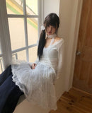 [Scarf Set] Kimen Lace Brushed Crop Long Sleeve T-Shirt