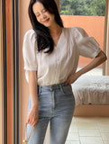 Lupine Lace Pin Tuck Puff Blouse
