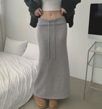 Low Rise Shibori Maxi A-Line Brushed Long Skirt