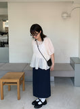 Myuo dot ribbon shirring short sleeve blouse