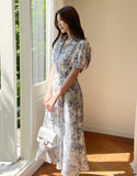 Luena Toile Flower Puff Long One Piece (Belt Set)