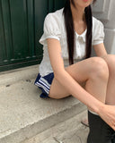 Jenny Round Collar Pin Tuck Lace Puff Short Sleeve Blouse