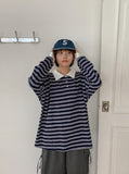 [Unisex] Melandy Stripe Collar Long Sleeve Tee