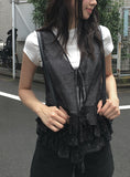 Seonu Dot See-through Layered Ribbon Sleeveless Blouse