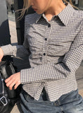 Onser Check Shirring Collar Slim Shirt