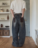 Late Back Leather Pocket Denim Pants