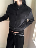 Boldy Incised Zipper Crop Biker Zip Up