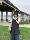 Hien Pleats Denim Layered Sleeveless One Piece