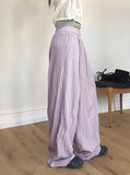 Boning Pintuck Washer Banding Waist Long Wide Pants