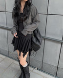 Noki shirring zip-up jacket