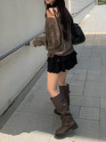 Obik Shirring Biker Buckle Long Boots