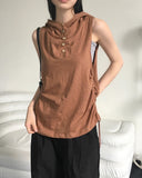 Arrit hippie button side shirring hooded sleeveless