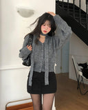 Lulu V-neck wool hair cardigan scarf set