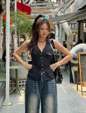 Ronnie Pinstripe Collar Halter Sleeveless