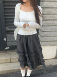 Warmin Frill Banding Check Midi Skirt