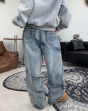 Luke diagonal panel washed denim pants