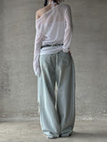 Boat neck long sleeve see-through knit