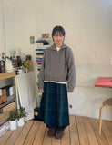 Notats banding check layered wool long skirt