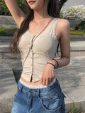 [with cup] Sedal Cap Lace Button Sleeveless