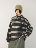 STRIPED FLEECE MOCK-NECK TOP