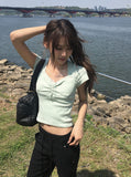 [MADE/more BASIC] Sisson Punching Heart Neck Shirring Cap Sleeve Short Sleeve T-shirt