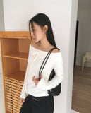 Riting Off Shoulder Ribbon String Angora Knit