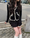 Choni Lace Color Matching Two-Way Knit Hood Zip Up