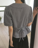Saon Round Collar Frill Puff Blouse