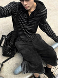 Hooded Stripe Henley Neck Long Sleeve