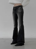 Belted washed bootcut black denim