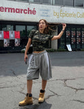 Camo lettering slim crop short sleeves