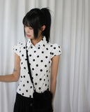 Miring Dot Strap Puff Blouse