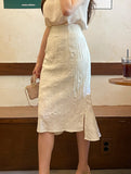 Deloe Wrinkle Unbalance Slit Long Skirt