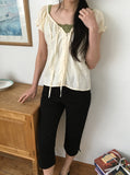 The Mill Shirring Ribbon Lace Short Sleeve Blouse