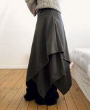 [Belt SET] Even Unbalanced Midi Wool Skirt
